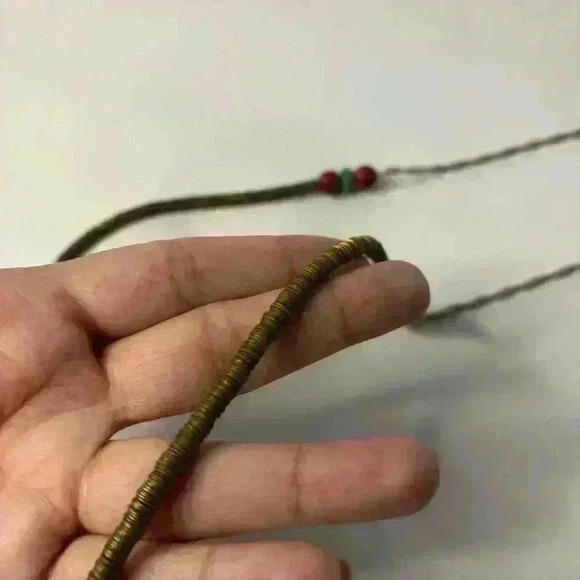 Accessorize Bohemian Golden with Green and Red Accents Long Necklace - Picture 5 of 5